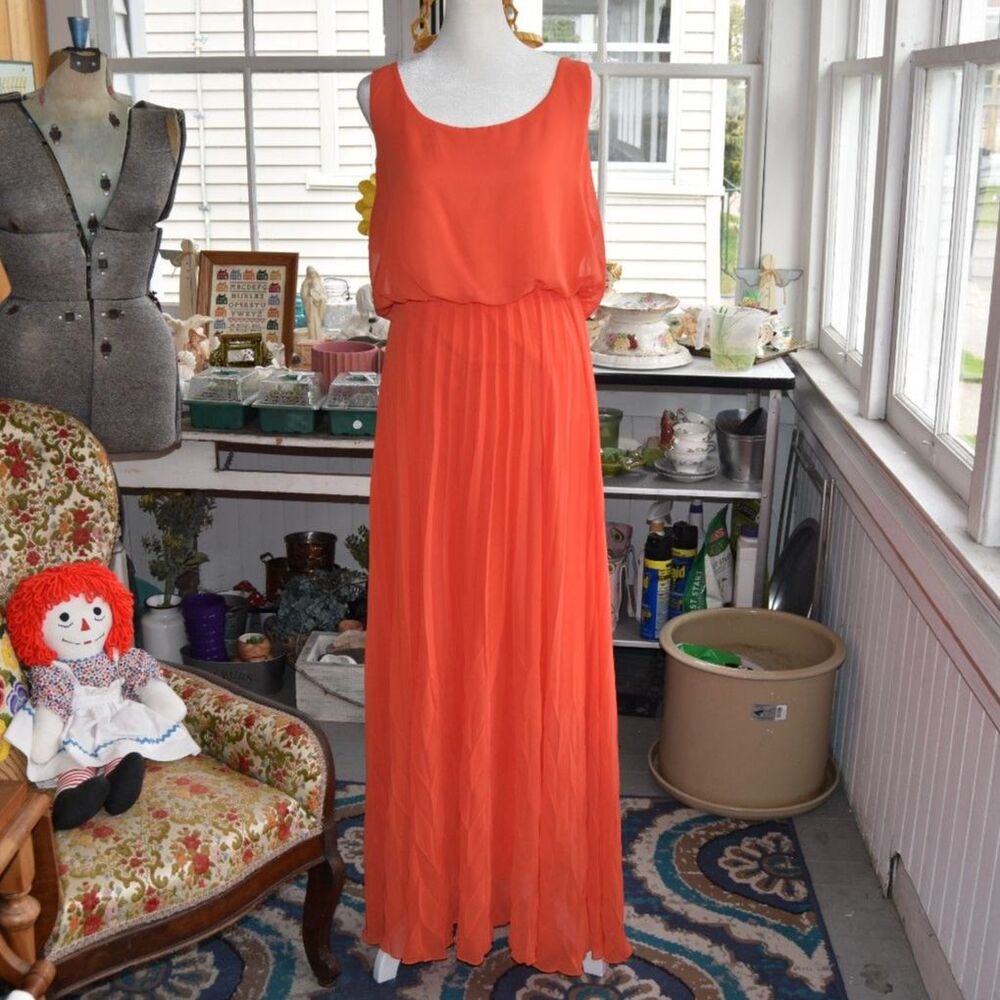 Y2K Bisou Bisou Coral Pleated Maxi Dress Size 14 Formal Maxi Dress
